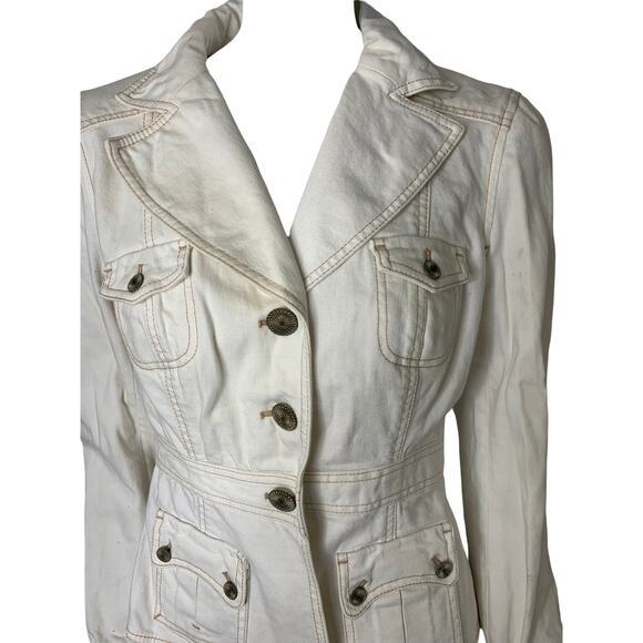 Classiques Entier white denim jean jacket button up fitted XS - Picture 2 of 8